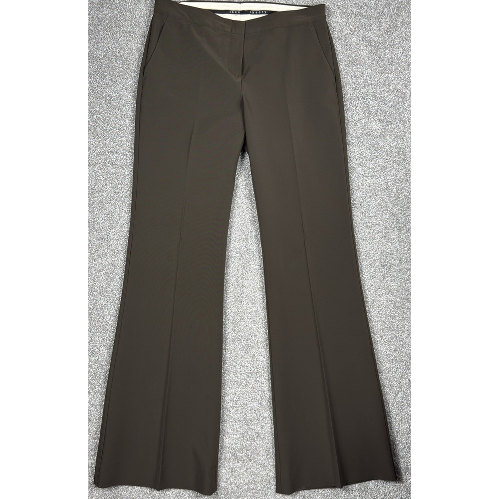 Theory Womens Tech Pants Brown Wide Leg Stretch Minimalist Travel 32x33